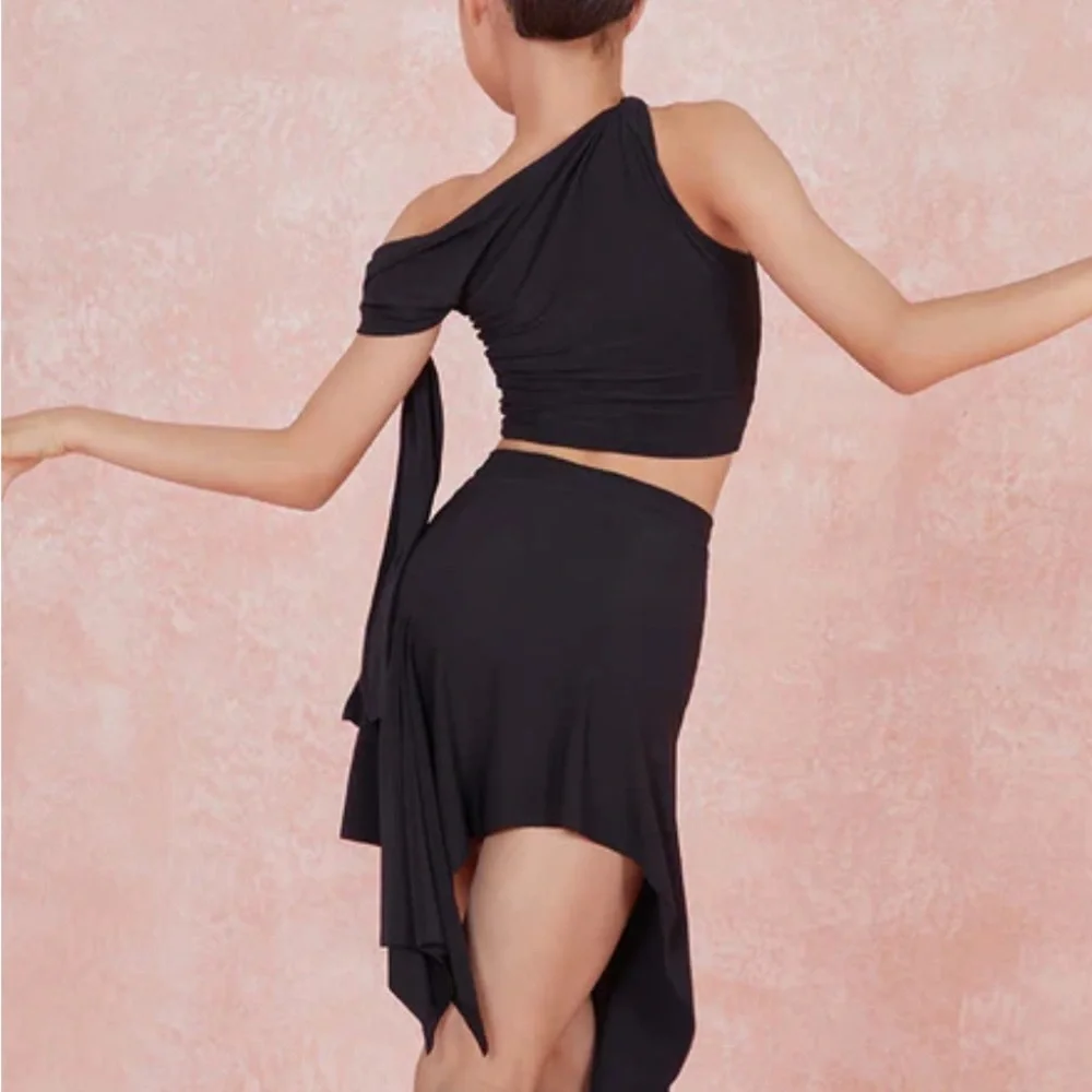 Black Asymmetrical Two-Piece dance Set